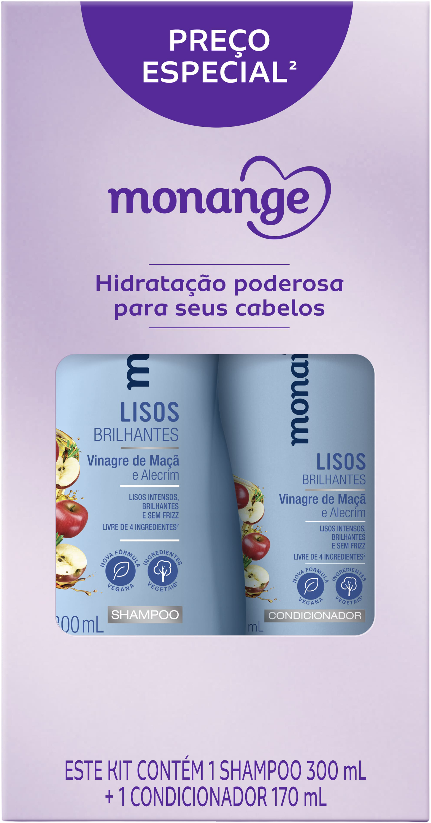 Kit Lisos Brilhantes Monange Shampoo 300ml + Condicionador 170ml – 2 produtos